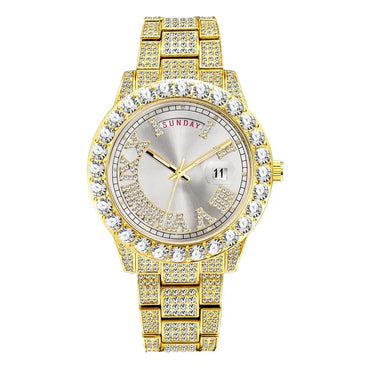 Luxury Day-Date Men's Watch | 18k Gold Full Iced Out Watch | Luminous Stainless Steel Bling Reloj | Caratix - CaratixJewelry