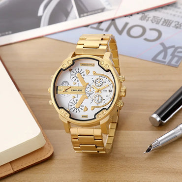 Classic Gold Men's Watch Top Brand Luxury | Large Dial Steel Band Quartz Wristwatch | 2026 Iced Out Watch Style | Relogio Masculino | Caratix - CaratixJewelry
