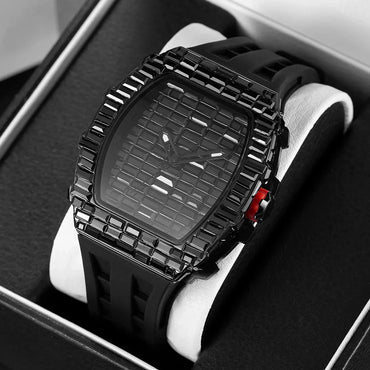 Luxury Black Zircon Tonneau Watch for Men | Unique Rectangular Mille Style Wristwatch | Iced Out Waterproof Clock | 2026 Fashion Dropshipping | Caratix - CaratixJewelry