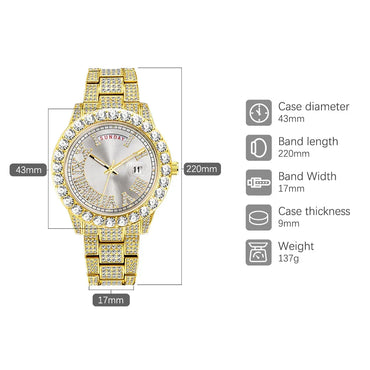 Luxury Day-Date Men's Watch | 18k Gold Full Iced Out Watch | Luminous Stainless Steel Bling Reloj | Caratix - CaratixJewelry