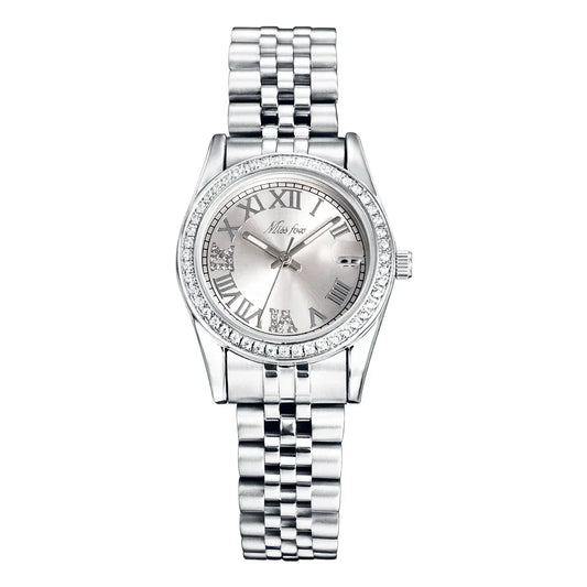 Luxury Women's Stainless Steel Watch | Japan Movement Ladies Quartz Wristwatch | Waterproof Calendar Iced Out Watch | Reloj Mujer | Caratix - CaratixJewelry