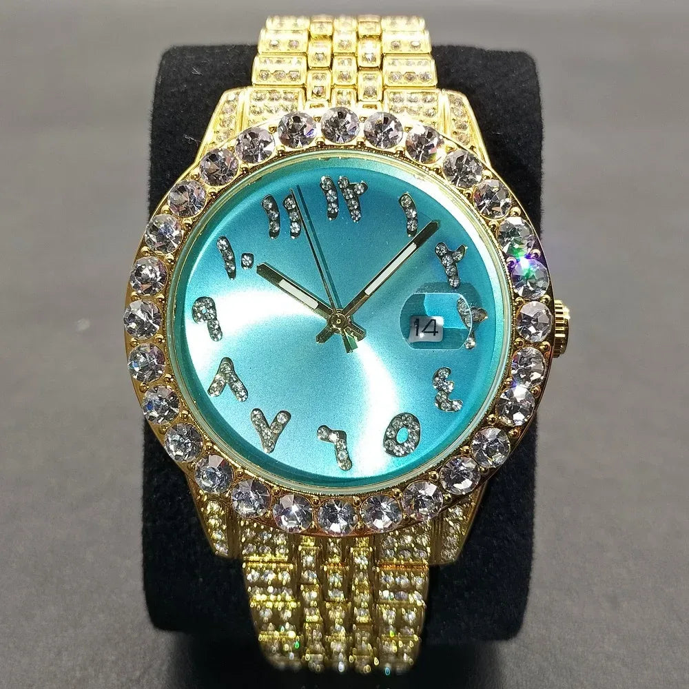 Luxury Silver Stainless Steel Men's Watch | Auto Date Quartz Wristwatch | Luminous Iced Out Watch | Reloj Hombre | Caratix - CaratixJewelry