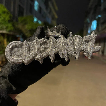 White Gold Edition Crown Bail Rapper Iced Out Personalized Custom Name Necklace Pendant - Luxury Custom Jewelry - CaratixJewelry