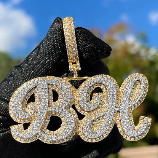 Royal Script Letters Iced Out Personalized Custom Name Necklace Pendant - Luxury Custom Jewelry - CaratixJewelry