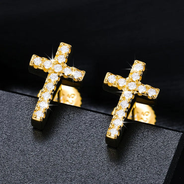 Solid 925 Sterling Silver Genuine VVS Iced Cross Hip Hop Earrings - CaratixJewelry