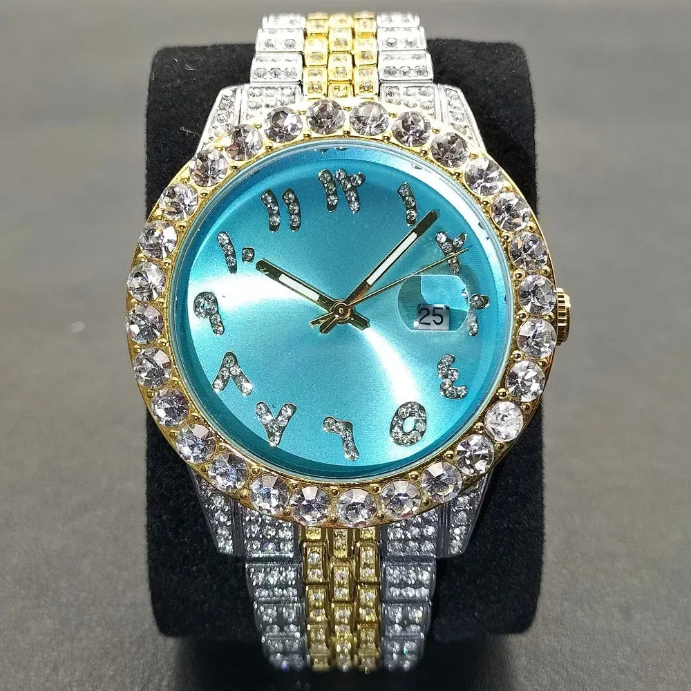 Luxury Silver Stainless Steel Men's Watch | Auto Date Quartz Wristwatch | Luminous Iced Out Watch | Reloj Hombre | Caratix - CaratixJewelry