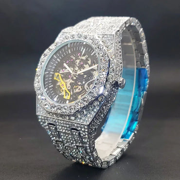 Luxury Men's Automatic Mechanical Iced Out Watch | Hollow Skeleton Dial Full | Luminous Hip Hop Watch | Caratix - CaratixJewelry
