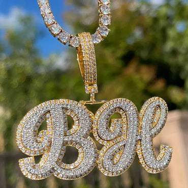 Royal Script Letters Iced Out Personalized Custom Name Necklace Pendant - Luxury Custom Jewelry - CaratixJewelry