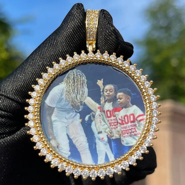 Round Tennis Rope Edges Custom Photo Picture Pendant Necklace - Personalized Jewelry - CaratixJewelry