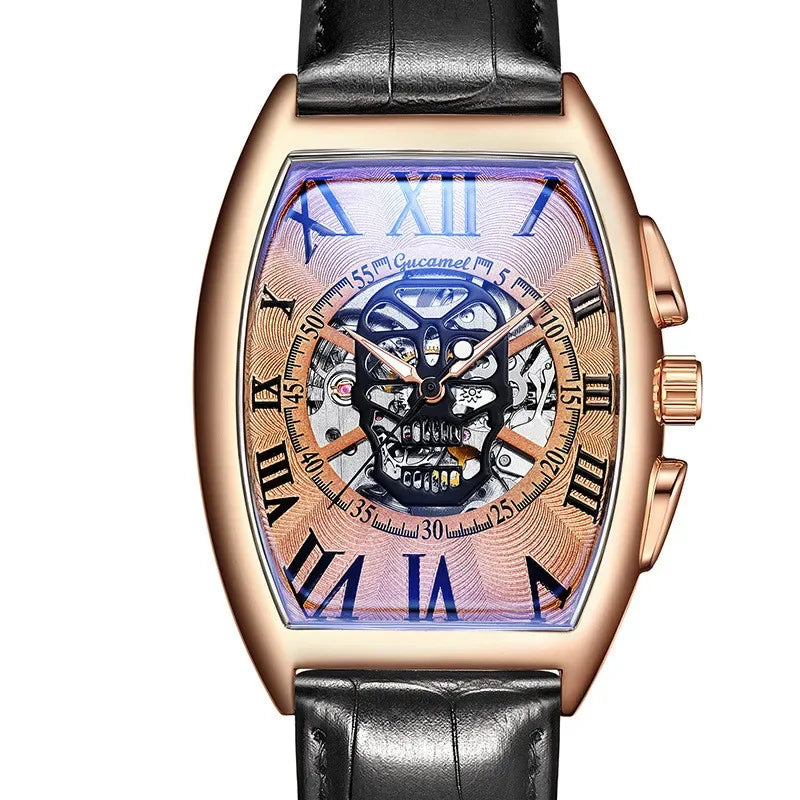Luxury Tonneau Skull Automatic Watch for Men | Hollow Tourbillon Mechanical Wristwatch | Leather Strap Iced Out Watch | 2026 Male Gift Drop Shipping | Caratix - CaratixJewelry