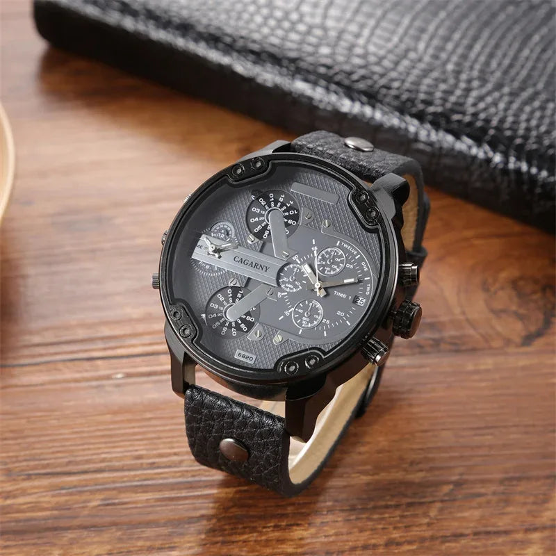 Luxury Top Brand Men's Big Dial Watch | Fashion Leather Band Quartz Wristwatch | Date Function Iced Out Watch | Relogio Masculino 2026 | Caratix - CaratixJewelry