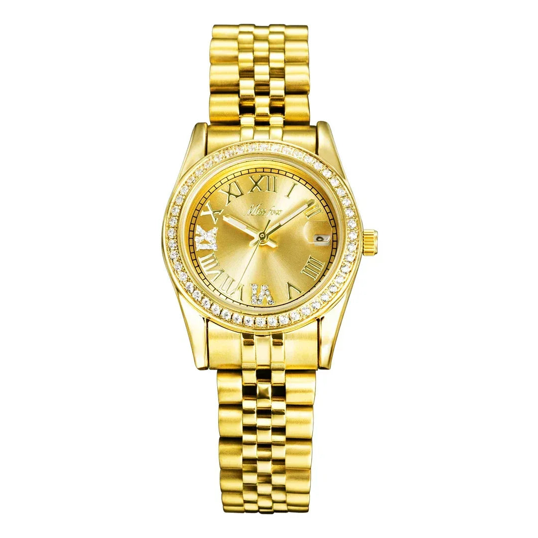 Luxury Women's Stainless Steel Watch | Japan Movement Ladies Quartz Wristwatch | Waterproof Calendar Iced Out Watch | Reloj Mujer | Caratix - CaratixJewelry