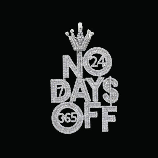 No Days OFF Crown Bail Iced Out Letter Pendant Necklace – Custom Hip Hop Jewelry for Men - CaratixJewelry