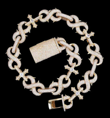 18MM Cross and Infinity Link Iced Out Necklace Chain - CaratixJewelry