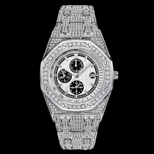 Date Blacked Chronograph Iced Out Watch – Luxury Hip Hop Style - CaratixJewelry