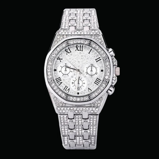 Chronograph Roman Numerals Iced Out Watch – Luxury Hip Hop Timepiece - CaratixJewelry