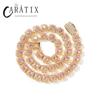 CARÁTIX - Hip Hop 3A+ CZ Stone Paved Bling Iced Out 9.5mm Heart Tennis Link Chain Bracelets Necklaces for Men Women Unisex Rapper Jewelry Valentine's Day Gift for Men & Girls & Boys Mothers' Day Gift #Springtok