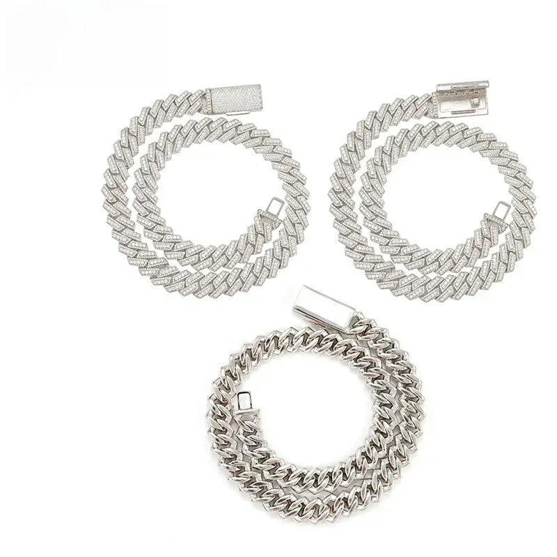 15mm Moissanite Cuban Link Chain | Gold-Plated 925 Silver Necklace - CaratixJewelry