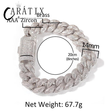 CARÁTIX - Hip Hop 5A+ CZ Stone Paved Bling Iced Out 14mm Solid Round Link Chain Necklaces for Men Rapper Jewelry Golden Silver Color Valentine's Day Gift for Men & Girls & Boys Mothers' Day Gift #Springtok