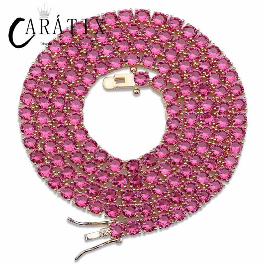 CARÁTIX Blue & Red CZ Tennis Chain | Iced Out Hip Hop Necklace for Men & Women