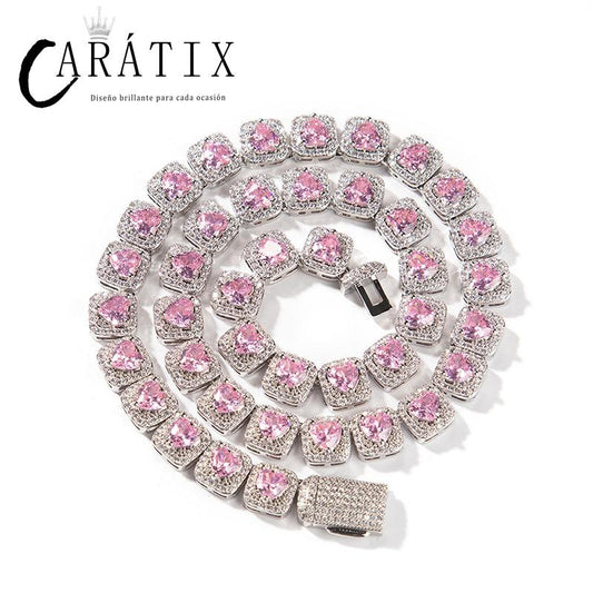 CARÁTIX - Hip Hop 3A+ CZ Stone Paved Bling Iced Out 9.5mm Heart Tennis Link Chain Bracelets Necklaces for Men Women Unisex Rapper Jewelry Valentine's Day Gift for Men & Girls & Boys Mothers' Day Gift #Springtok
