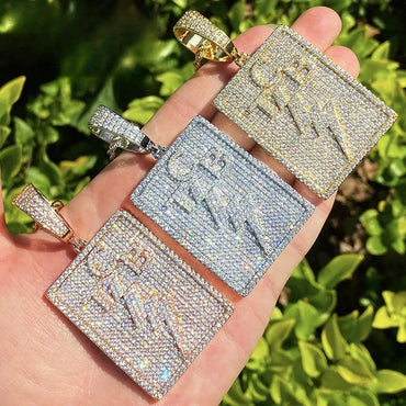 Iced Out TCB Lightning Bolt Dog Tag | Men's "Taking Care of Business" Necklace - CaratixJewelry