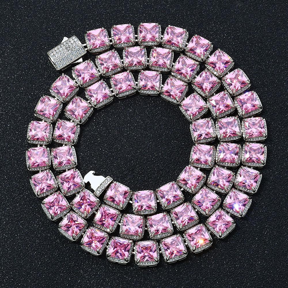 CARÁTIX - 10mm Pink Rock Sugar Chain Iced Out Hip Hop Necklace for Men