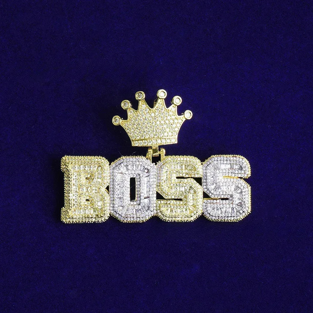 Luxury Two-Tone "BOSS" Crown Pendant | Men's Real Copper CZ Necklace - CaratixJewelry