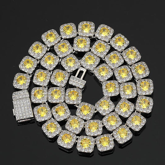 CARÁTIX - Hip Hop 5A+ CZ Stone Bing Iced Out 10mm Tennis Link Chain Chokers Necklaces for Men Women Rapper Jewelry Blue Yellow Stone Valentine's Day Gift for Men & Girls & Boys Mothers' Day Gift #Springtok