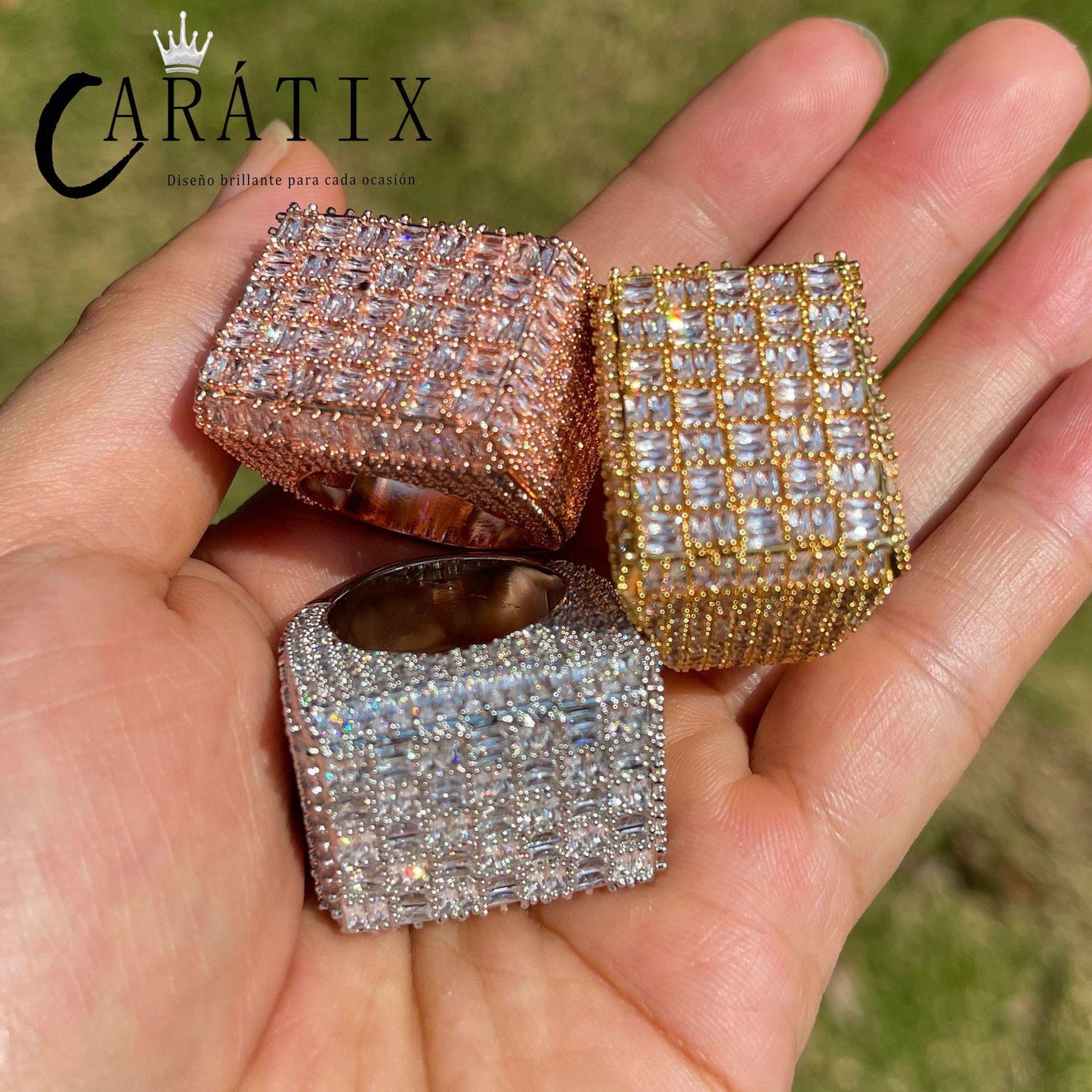 CARÁTIX Rectangle CZ Ring | Plated High Quality Hip Hop Jewelry for Men