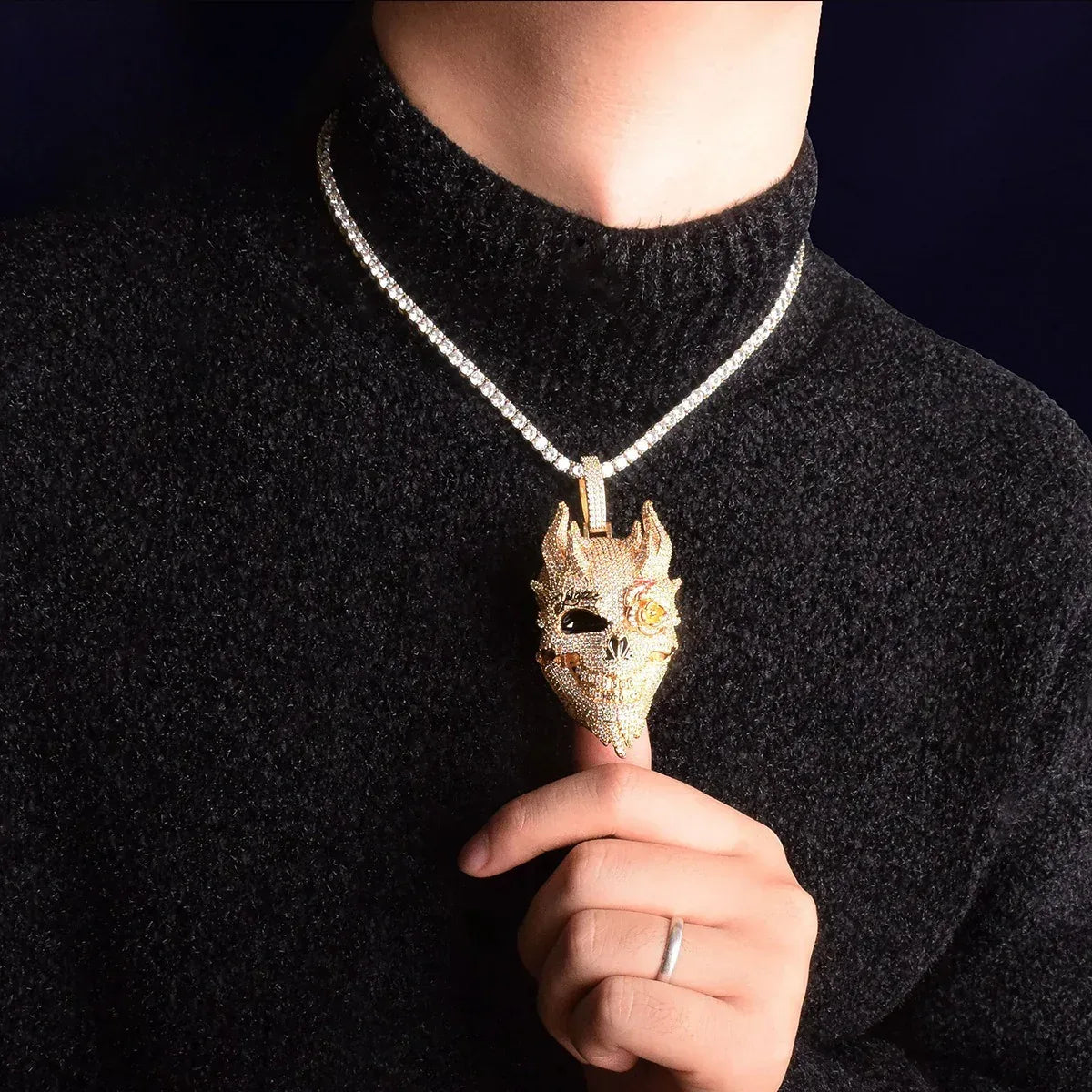 Men's Skeleton Head Necklace | Premium Copper CZ Gothic Jewelry Caratix - CaratixJewelry