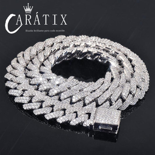 CARÁTIX 8mm/10mm/12mm Rhombus Cuban Link Chain Set – 5A+ CZ Iced Out Hip Hop Bling Necklace & Bracelet Jewelry for Men | Gift Idea