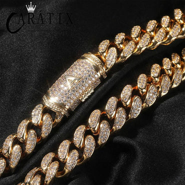 CARÁTIX – Letters Link Chain Necklace | Iced Out Round Cuban Choker for Men & Women