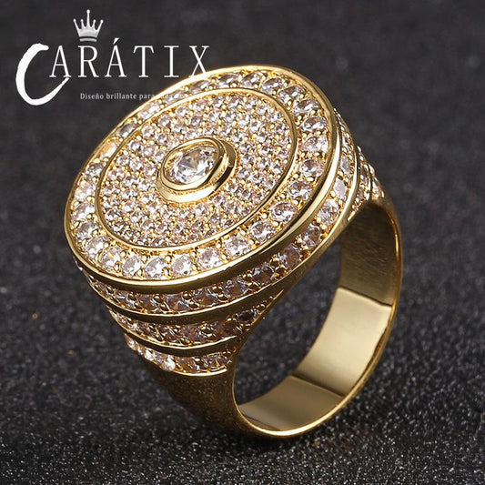 Caratix-Source Men's Classic High Quality Large Ring Real Electroplating Micro-studded Zircon Hip Hop Ring High Quality Hip Hop Ring