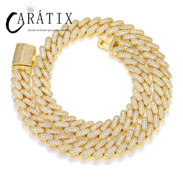 CARÁTIX - Hip Hop 5A CZ Stone Paved Bling Ice Out 14mm wide Solid Rhombus Cuban Miami Link Chain Necklace for Men Rapper Jewelry Gift Valentine's Day Gift for Men & Girls & Boys Mothers' Day Gift #Springtok