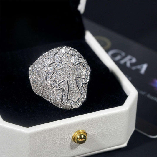D-Color Moissanite Cross Ring | 925 Silver Unisex Iced Out Fashion Jewelry - CaratixJewelry