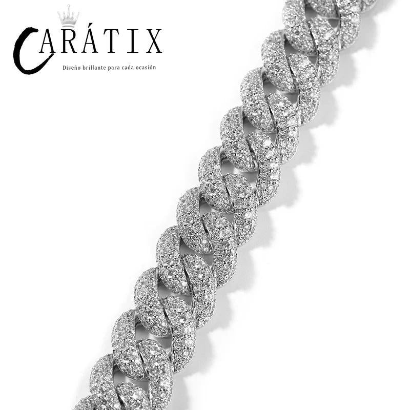 CARÁTIX - Hip Hop 5A+ CZ Stone Paved Bling Iced Out 18mm Solid Round Cuban Miami Link Chain Bracelets Necklaces for Men Rapper Jewelry Valentine's Day Gift for Men & Girls & Boys Mothers' Day Gift #Springtok