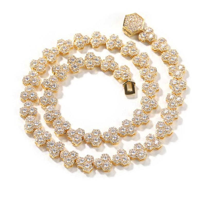 CARÁTIX Honeycomb Tennis Chain | 3A+ CZ Iced Out Hip Hop Necklace for Men (Gold Silver)