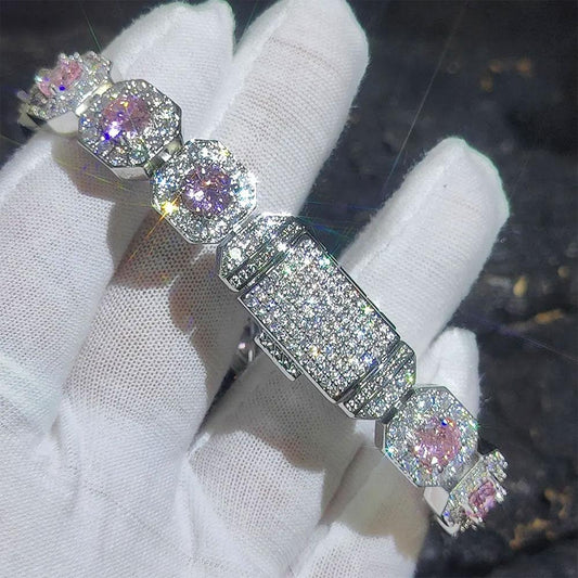 CARÁTIX -Luxury 12MM Colorful Zircon Tennis Chain Bracelet Shiny CZ Silver plated Women's Fashion Jewelry Bangle Couple Valentine's Day Gift for Men & Girls & Boys Mothers' Day Gift #Springtok