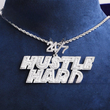 Iced Out "24/7" Bail Letter Pendant | Men's Real Copper CZ Necklace - CaratixJewelry