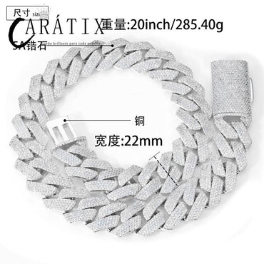 CARÁTIX – 22mm 4-Row Rhombus Cuban Link Chain Necklace | Iced Out CZ Hip Hop Jewelry for Men & Women
