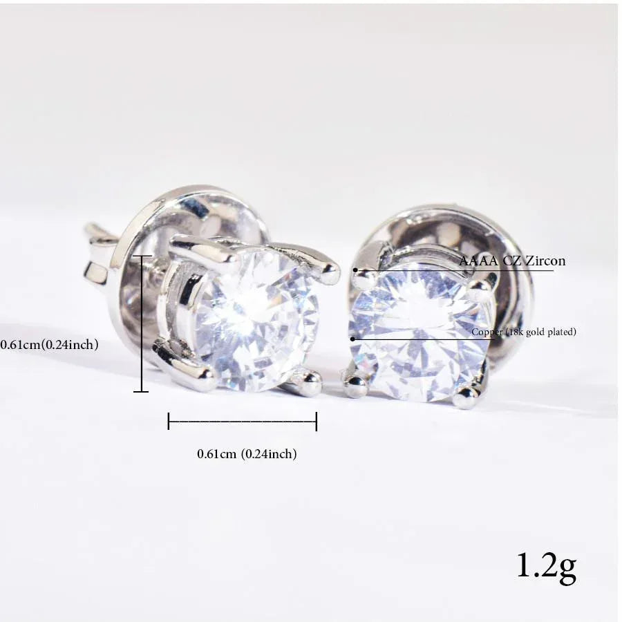 Round Large Cubic Zirconia Hip Hop Stud Earrings 925 Silver - CaratixJewelry