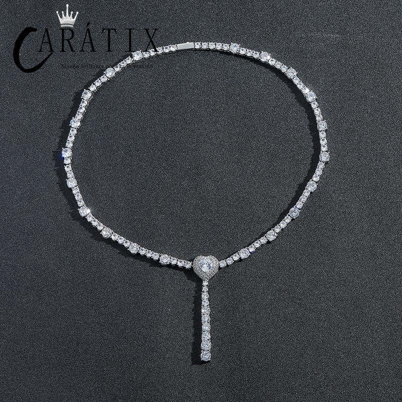 CARÁTIX Heart Tennis Chain | 5A+ CZ Iced Out Hip Hop Choker Necklace for Men & Women - CaratixJewelry