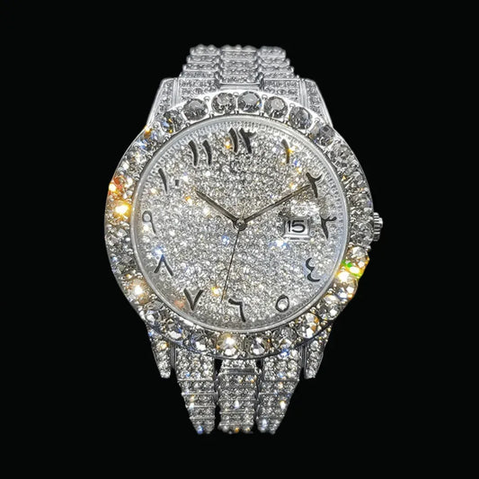 Arabic Numerals Date Iced Out Watch – Luxury Hip Hop Timepiece - CaratixJewelry