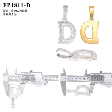 A–Z Letter Pendant – 925 Sterling Silver Moissanite Hip Hop Charm Fits 15mm Cuban Link Chain - CaratixJewelry