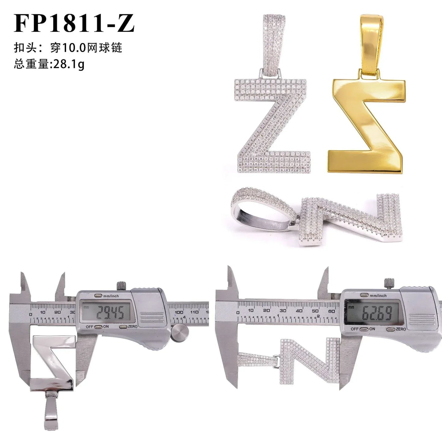 A–Z Letter Pendant – 925 Sterling Silver Moissanite Hip Hop Charm Fits 15mm Cuban Link Chain - CaratixJewelry