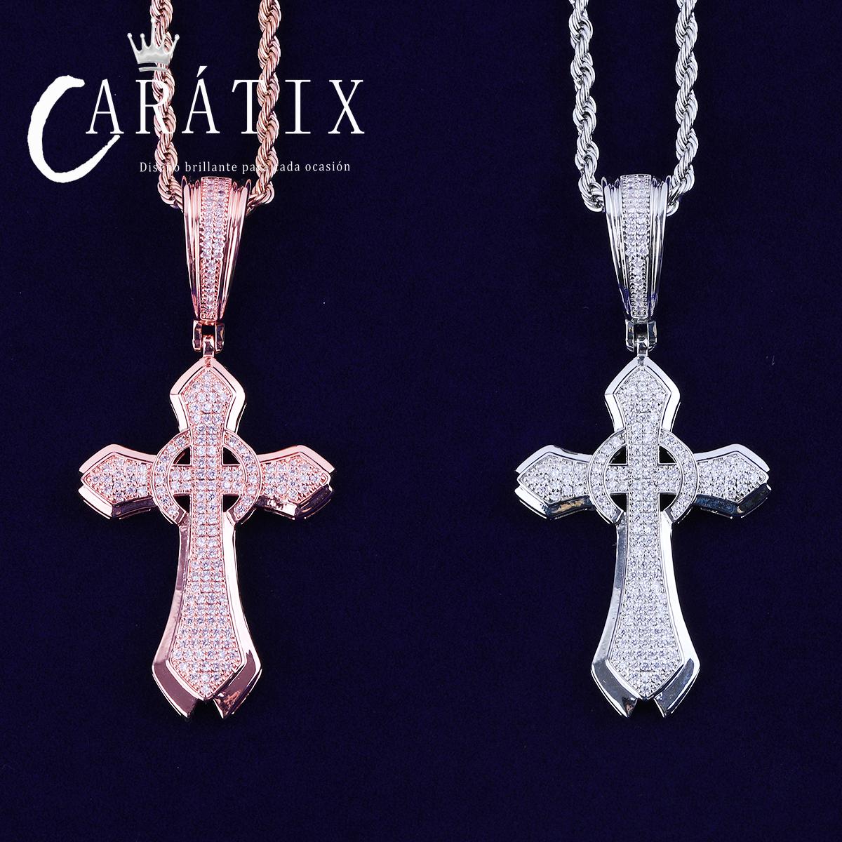 CARÁTIX Bubble Letter Iced Out Circle Cross Pendant Necklace – Hip Hop CZ Jewelry for Men & Women