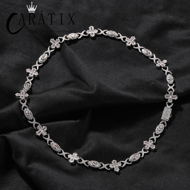 CARÁTIX - 7"-20" Hip Hop 5A+ CZ Stone Paved Bling Iced Out Devil Eye Cross Link Chain Bracelet for Men Women Rapper Jewelry Valentine's Day Gift for Men & Girls & Boys Mothers' Day Gift #Springtok