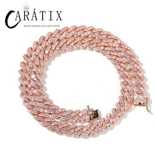 CARÁTIX Pink Zircon Iced Out Cuban Choker | Luxury CZ Bling Necklace for Men & Women (14"-20")