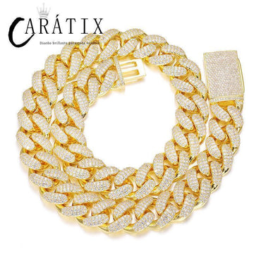 CARÁTIX 18mm Iced Out Cuban Link Chain Necklace – 3 Row CZ Rhombus Hip Hop Bling Jewelry for Men | Rapper Gift - CaratixJewelry